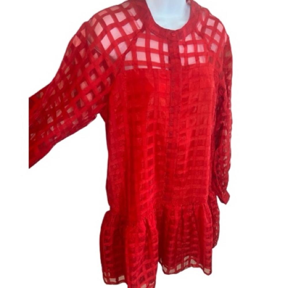 NWT Tuckernut Red Sheer Organza Checkered Mini Dress Womens Size M